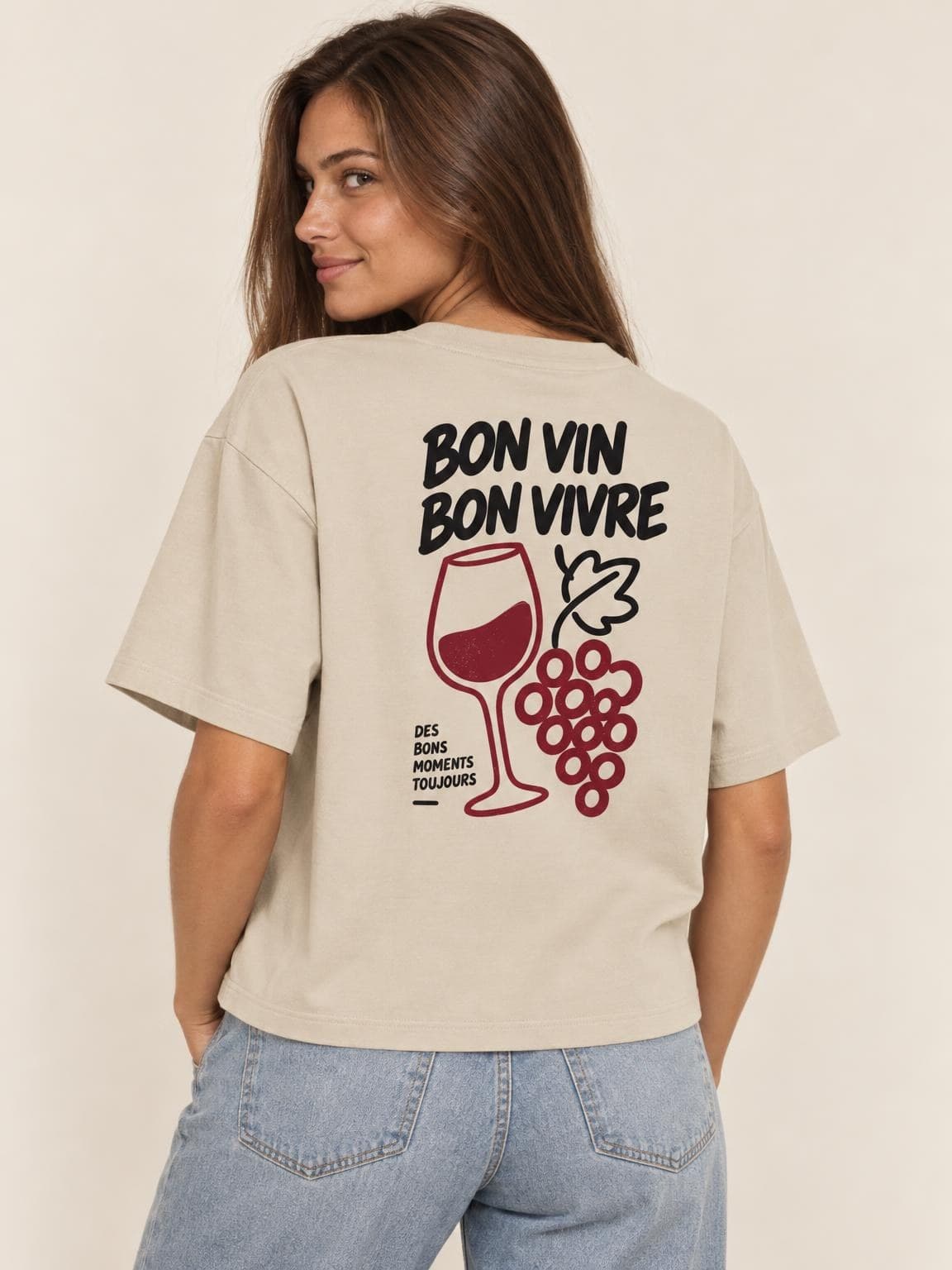 T-shirt vin Bon Vin Bon Vivre porté de dos