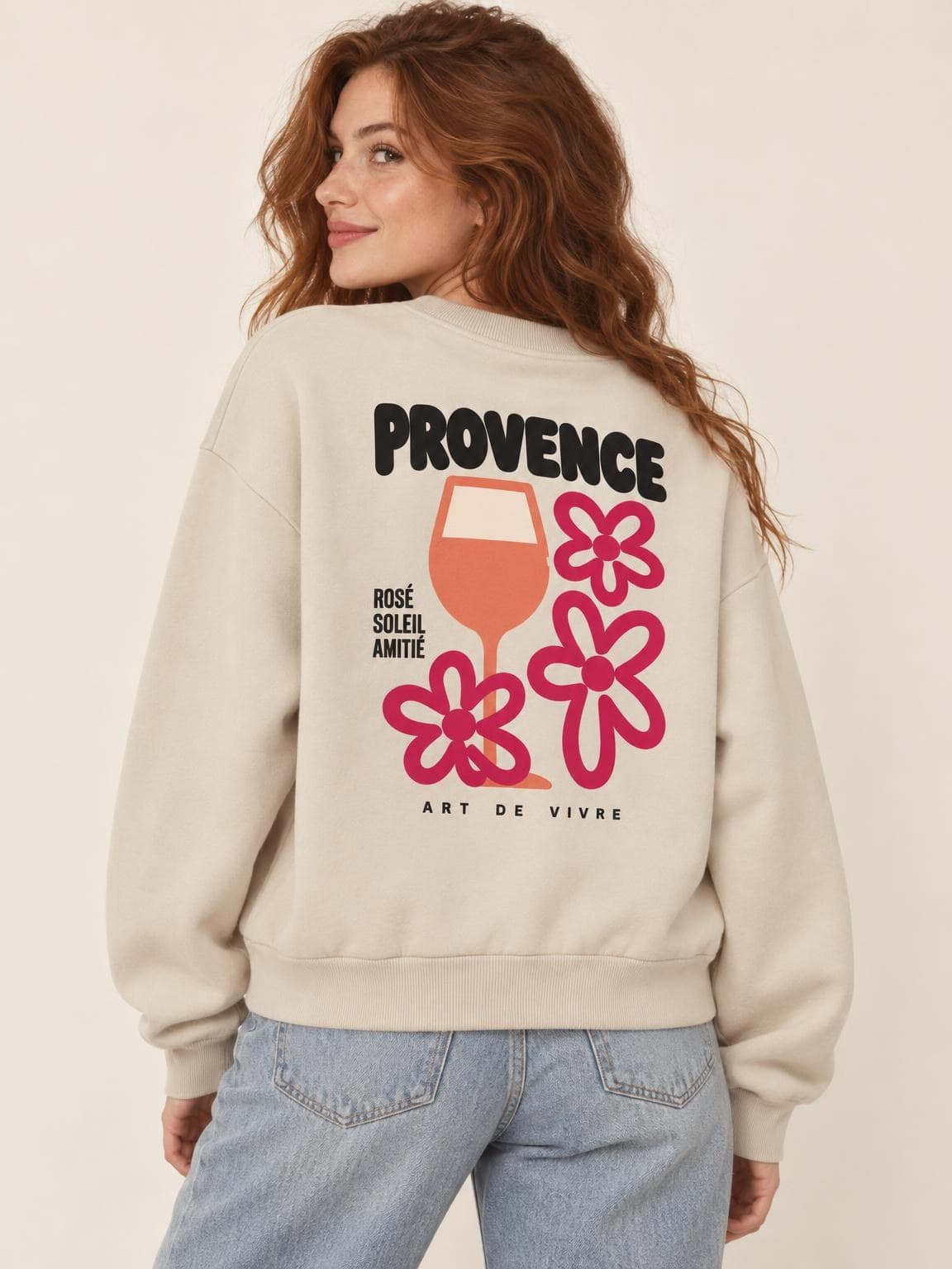 Sweat vin Provence porté de dos