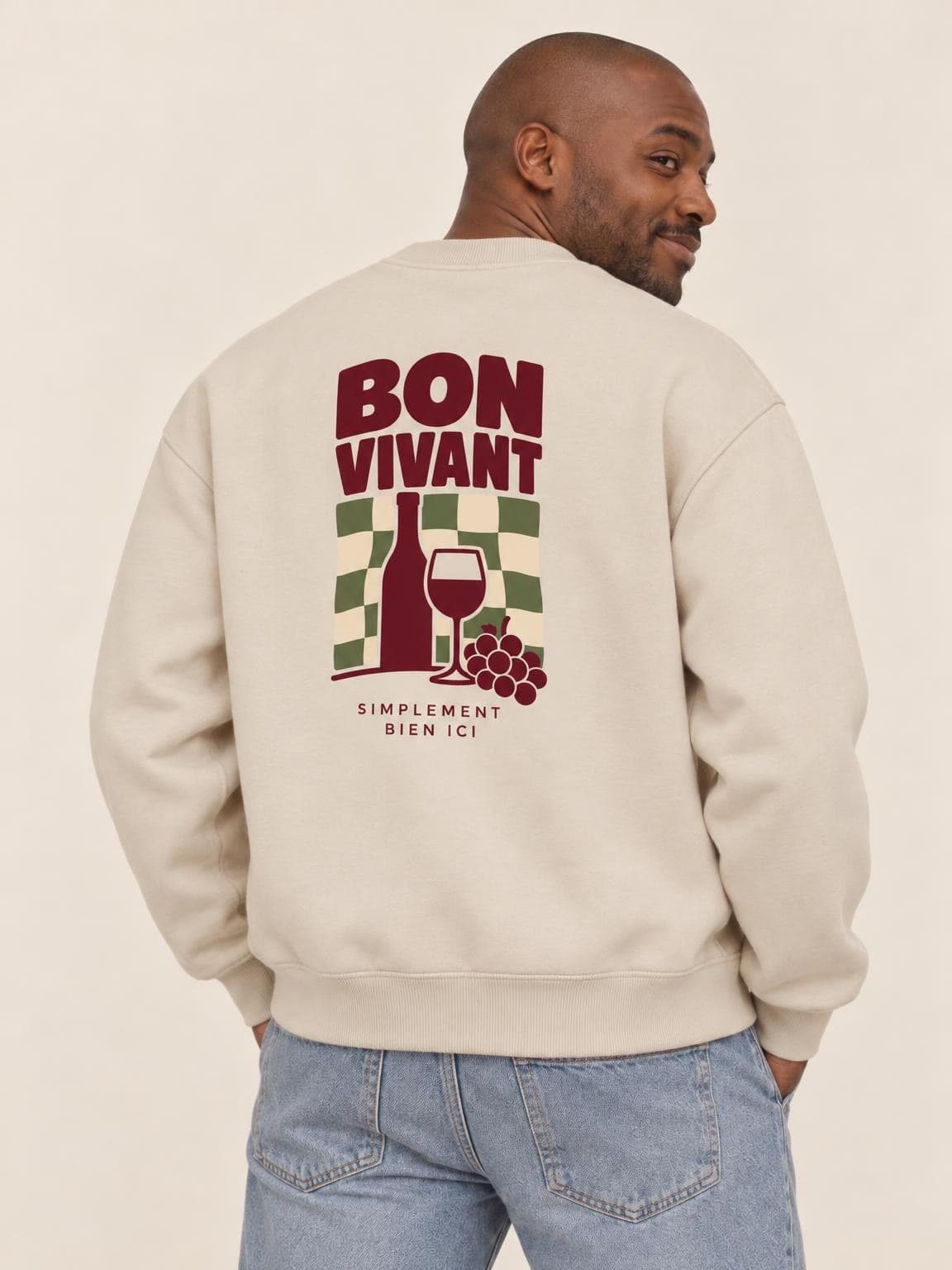 Sweat vin Bon Vivant porté de dos