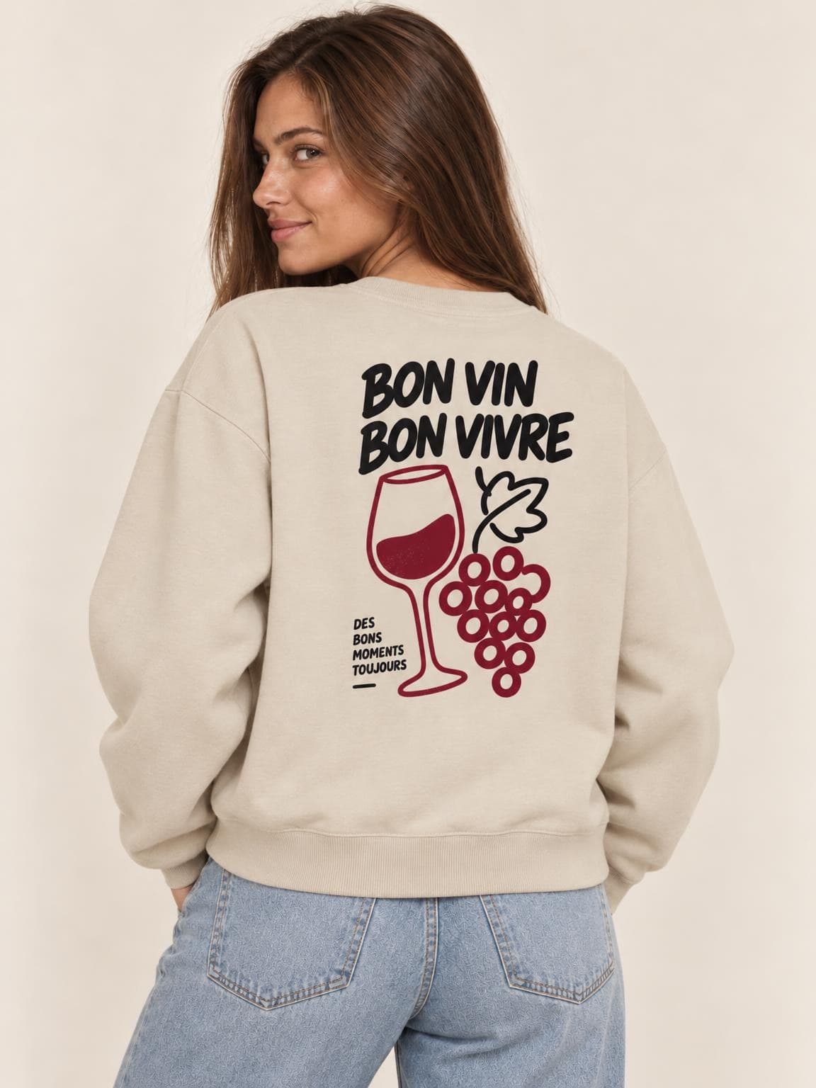 Sweat vin Bon Vin Bon Vivre porté de dos