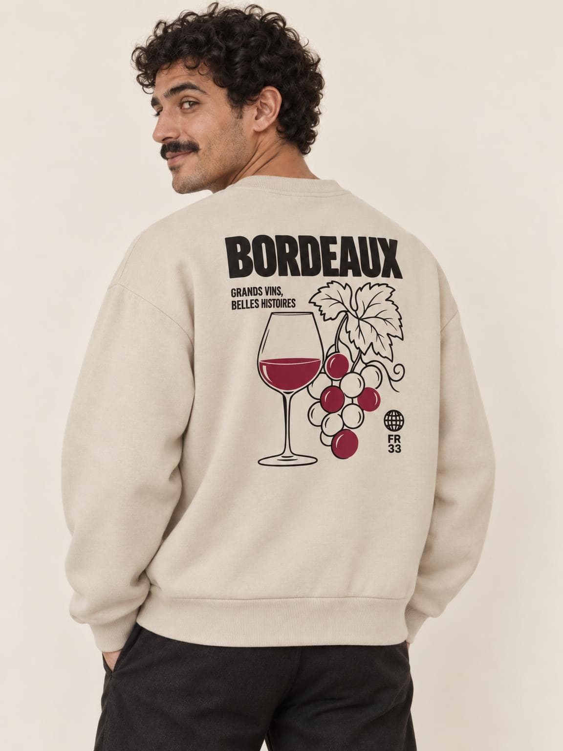 Sweat vin Bordeaux porté de dos
