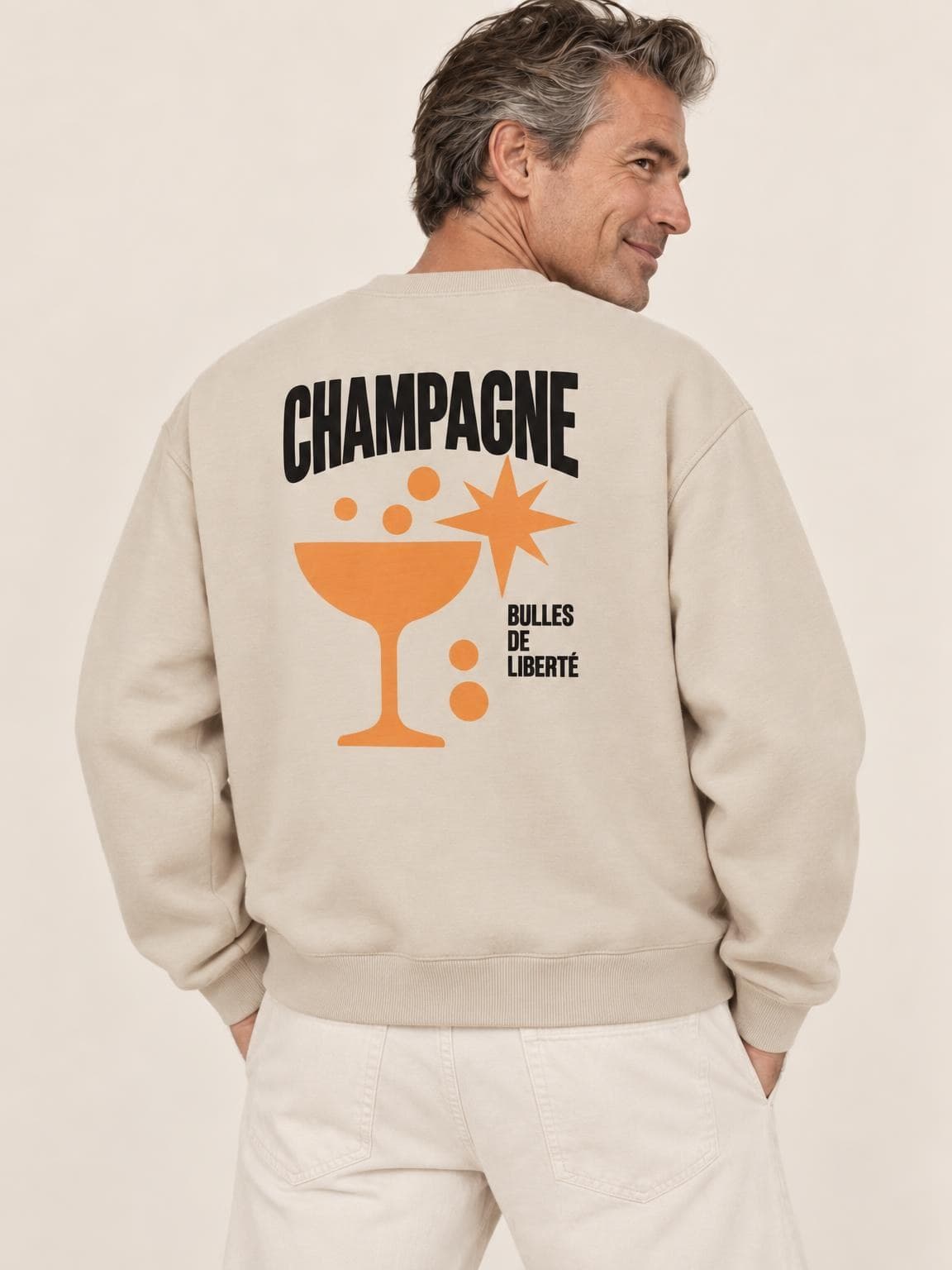 Sweat vin Champagne porté de dos